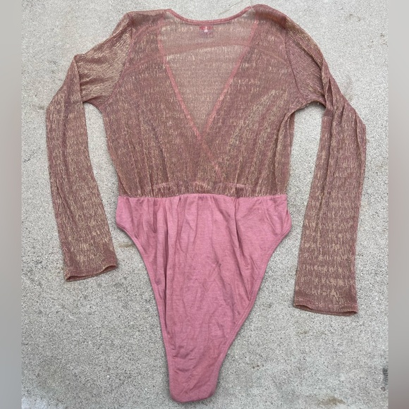 Lilian Pink Sheer Long Sleeve Body Suit - Picture 1 of 6